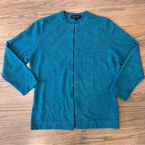 100% Cashmere Cardigan Teal Crewneck Small Marlowe Made in Italy